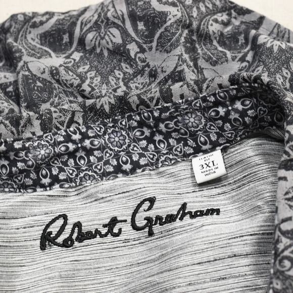Robert Graham Men's Button Down Shirt Paisley Cotton Gray Size 3XL Classic Fit - Picture 7 of 8
